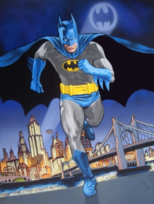 Bat Man, Gotham City, Acrylic on Canvas and Wood Panel